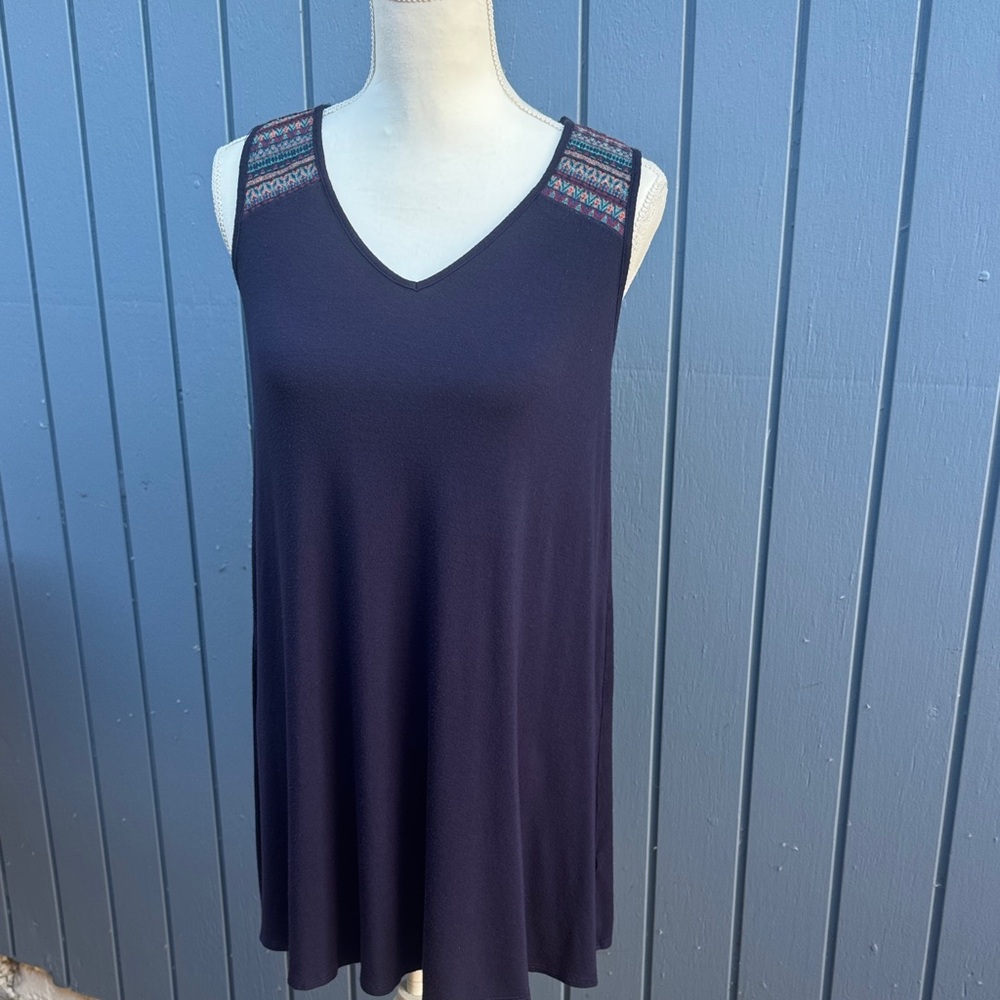 Green Envelope Navy Tank Top with Patterned Straps